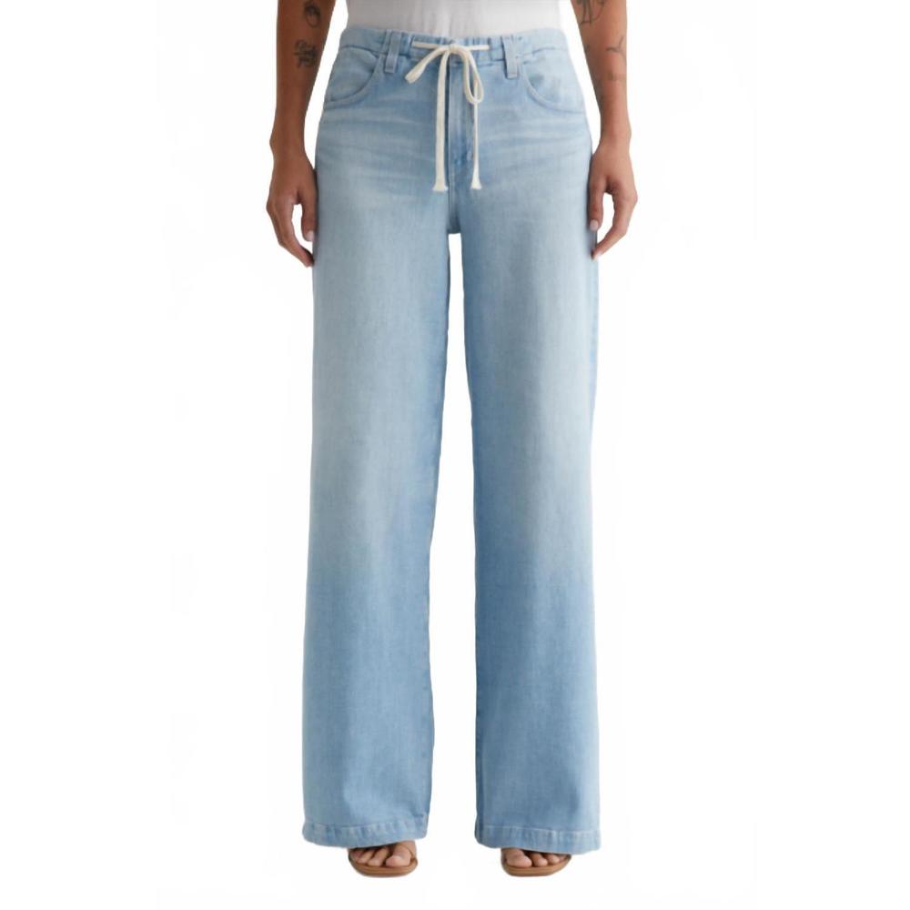 Ag Adriano Goldschmied Light Wash Wide Leg Drawstring Jeans
